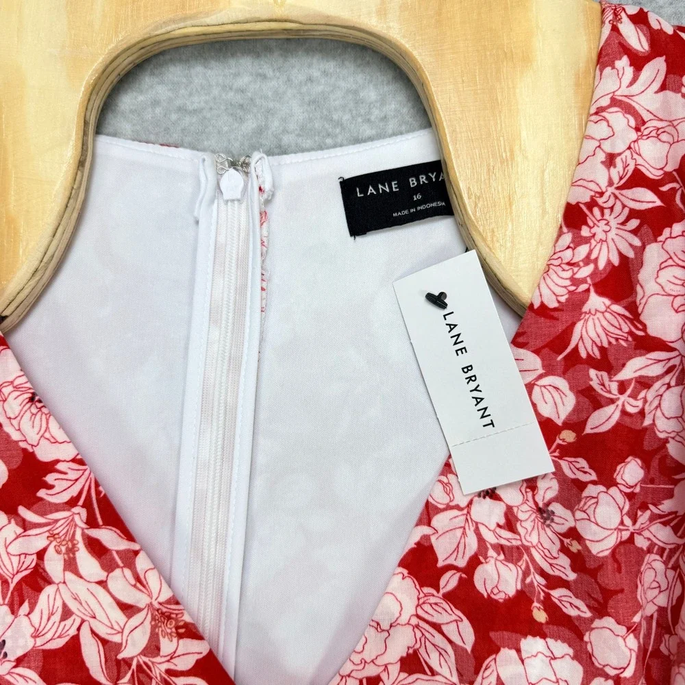 Lane Bryant Floral Dress‎ Women 16 Red V Neck NWT Cottagecore Boho Romantic